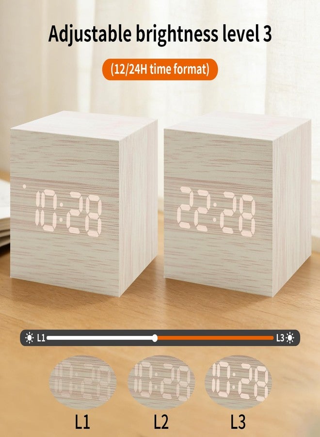 KESHIDE Wooden Digital Alarm Clocks for Bedrooms - Small LED Clock with, DC Port, Temperature, Snooze, DST, Wood Décor, Adapter Powered - Image 4