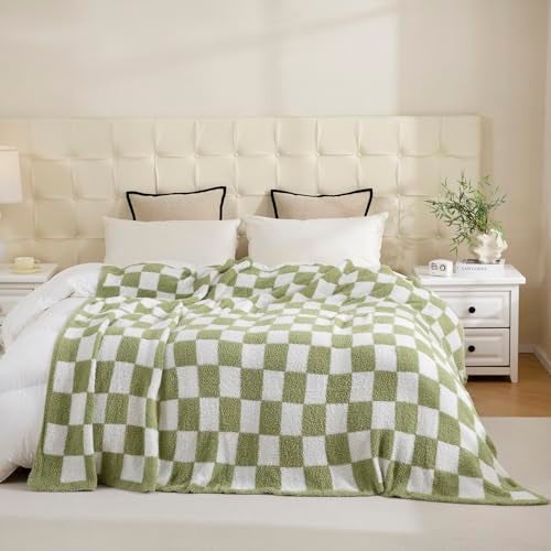 YIRUIO Checkered Knit Throw Blanket Ultra Soft Microfiber Reversible,Fluffy Fuzzy Cozy Throw for Bed,Sofa Couch Home Decor - Image 2