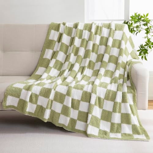 YIRUIO Checkered Knit Throw Blanket Ultra Soft Microfiber Reversible,Fluffy Fuzzy Cozy Throw for Bed,Sofa Couch Home Decor - Image 1