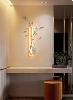 ون لايت مصباح حائط LED فاخر بتصميم نباتات خضراء أكريليك لغرفة المعيشة مع جهاز تحكم عن بعد لاسلكي يعمل باللمس، لوحة فنية جدارية جمالية حديثة لغرفة النوم والأريكة وخلفية الردهة  - Image 2