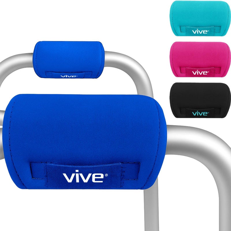 Vive Walker Handle Cushions - Padded Hand Covers - Soft Padding Medical Accessories for Folding Rolling Wheelchair, Rollator Handle, Senior, Elderly Grippers - Foam Crutch Pads Grips - Mobility Aid (Blue) - Image 1
