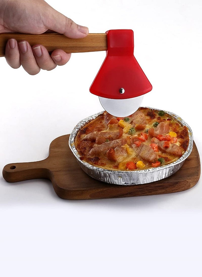 2 Pieces Axe Shape Bamboo Eco Handle Pizza Cutter Wheel Wooden and Stainless  - Image 2