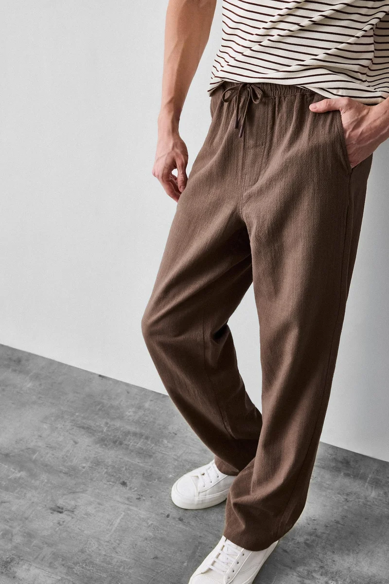 Defacto  100% Cotton Baggy Fit Elastic Tie Waist Trousers for Men | Best Price UAE