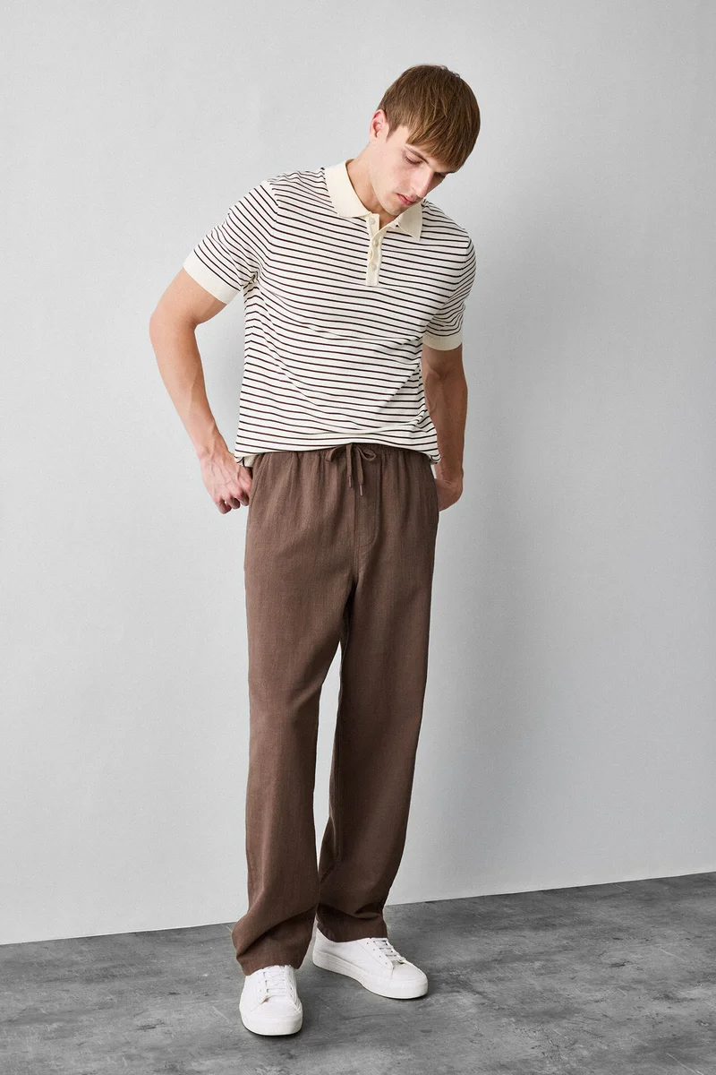 Defacto  100% Cotton Baggy Fit Elastic Tie Waist Trousers for Men | Best Price UAE