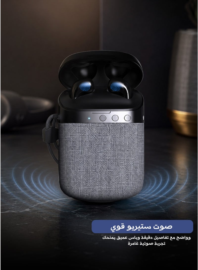 سبيكر وايربودز 2 في 1 لاسلكي بلوتوث مع خاصية إلغاء الضوضاء تحكم باللمس صوت ستيريو عالي الجودة بطارية طويلة الأمد تصميم عصري محمول - Image 5