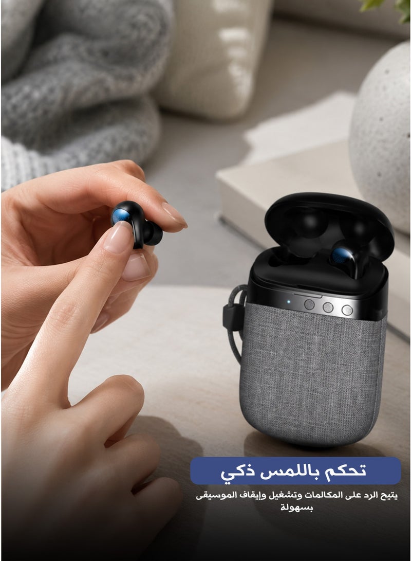 سبيكر وايربودز 2 في 1 لاسلكي بلوتوث مع خاصية إلغاء الضوضاء تحكم باللمس صوت ستيريو عالي الجودة بطارية طويلة الأمد تصميم عصري محمول - Image 4