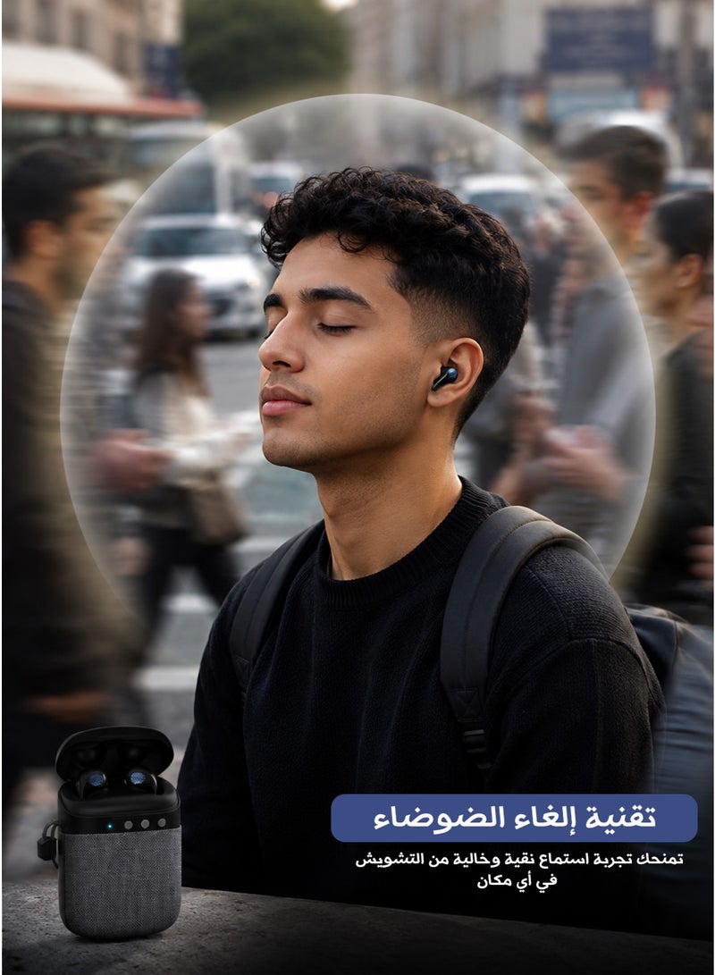 سبيكر وايربودز 2 في 1 لاسلكي بلوتوث مع خاصية إلغاء الضوضاء تحكم باللمس صوت ستيريو عالي الجودة بطارية طويلة الأمد تصميم عصري محمول - Image 3