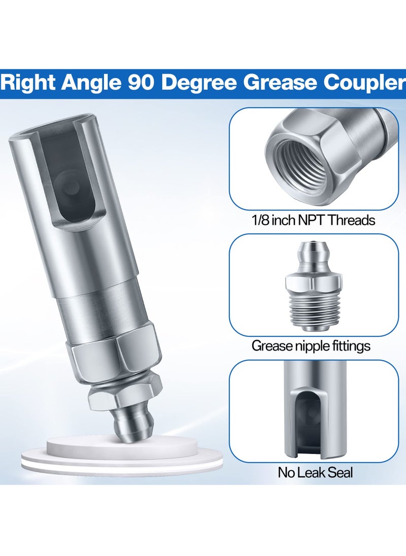 Excefore - Grease Gun Coupler with 1/8 inch NPT Threads, Push on Slotted Right Angle 90 Degree Grease Coupler Fits Standard 1/8 inch NPT Grease Hoses, 2.1 Inch Length - Image 1