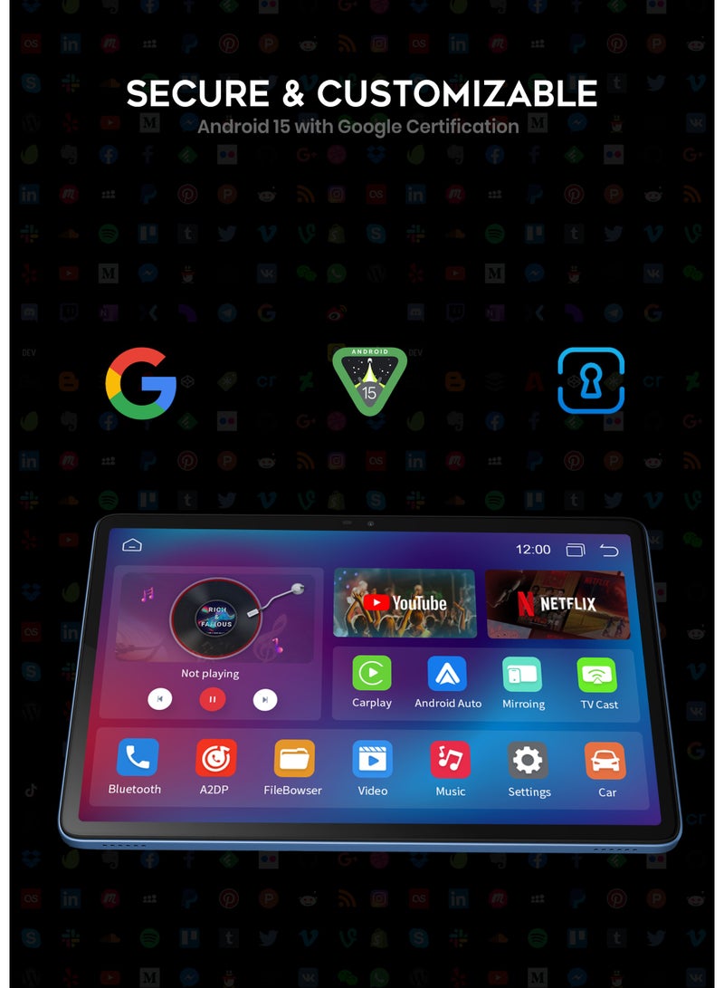 G-Tab T9 Pro Tablet 10.1 Inch Android 15 | 12GB RAM 128GB Storage | IPS Display 5G WiFi Bluetooth 5.0 | Dual Speakers | With Keyboard Mouse & Touch Pen-Gray Tablet - Image 5