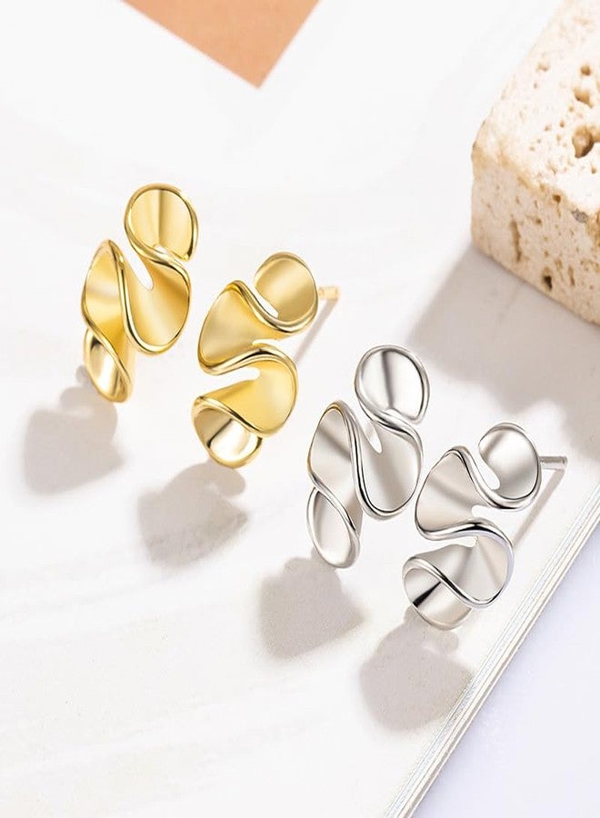 DATOA Gold Dainty Tiny Gold Stud Earrings Geometry Spiral Gold Earrings for Women Trendy - Gold - Image 4