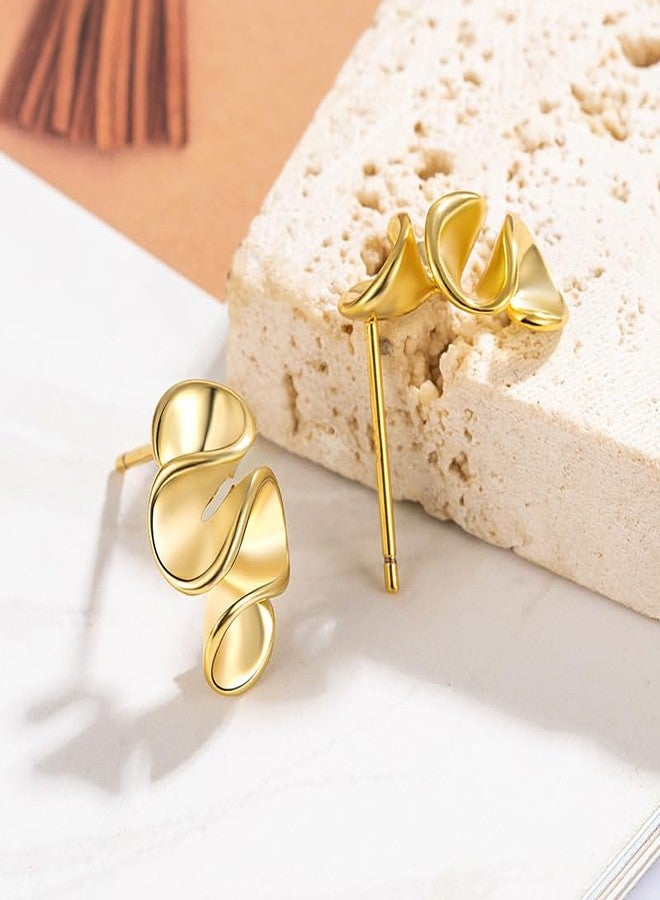 DATOA Gold Dainty Tiny Gold Stud Earrings Geometry Spiral Gold Earrings for Women Trendy - Gold - Image 3