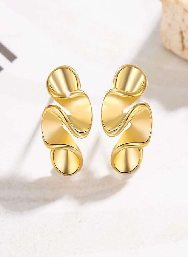 DATOA Gold Dainty Tiny Gold Stud Earrings Geometry Spiral Gold Earrings for Women Trendy - Gold - Image 2