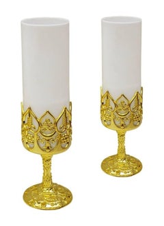 Generic Battery Operated Light Candles with Gold Holder Set of 2, Romantic LED Light Up Candles Smokeless Aromatic Candles Decorative Candles for Home Office Special Events (White)  - Image 3
