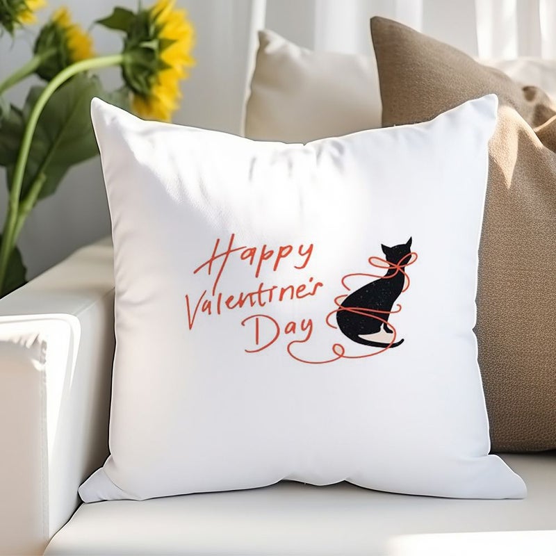 Short Plush Black Cat Pattern Pillowcase 45cm With Zipper Holiday Decor - Image 1