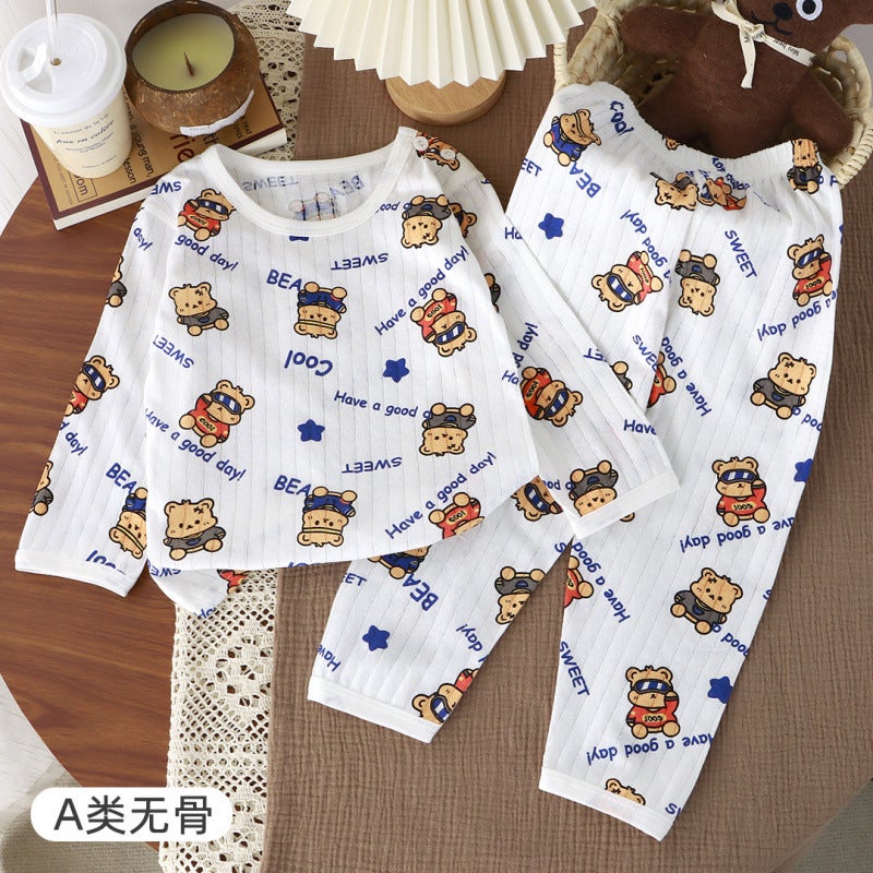 Baby Summer Thin Air-Conditioned Clothes For Boys And Girls Boneless Long-Sleeved Pajamas Set Kidsren'S Combed Cotton Home Clothes Spring - Image 1
