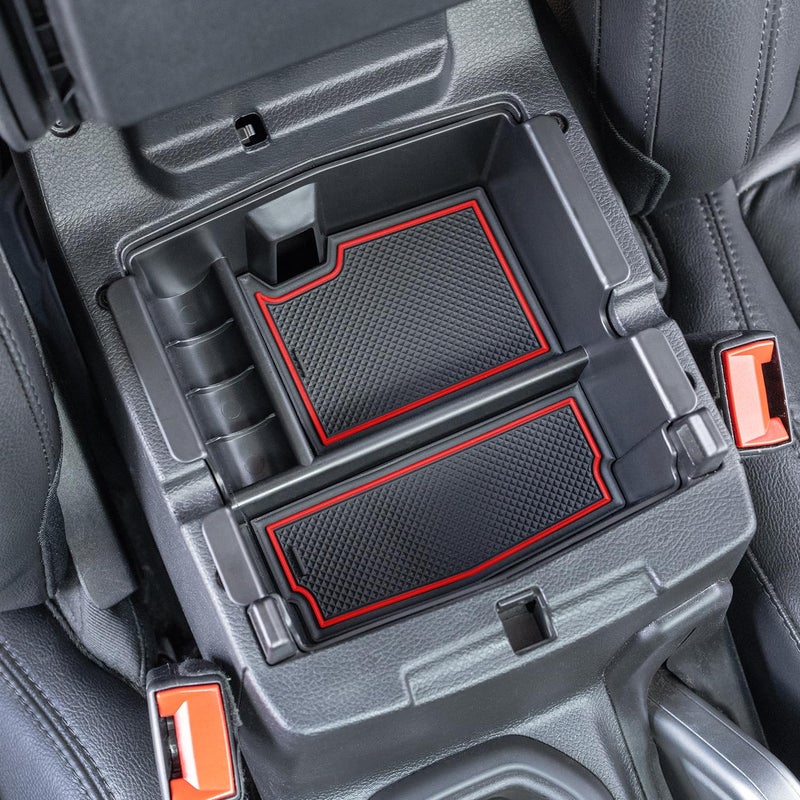 PIMCAR Center Console Organizer for Jeep Wrangler JLJLU 20182026 Gladiator JT 20202026 Armrest Storage Tray Interior Accessories Not for JKJKU Red Liner Trim - Image 2