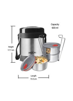 Milton MILTON Legend Deluxe 3 Stainless Steel Containers with Steam Vent 200 ml Each, Hot & Cold Leak-Proof Insulated Lunch Box for Office, College, Picnic, Silver  - Image 4