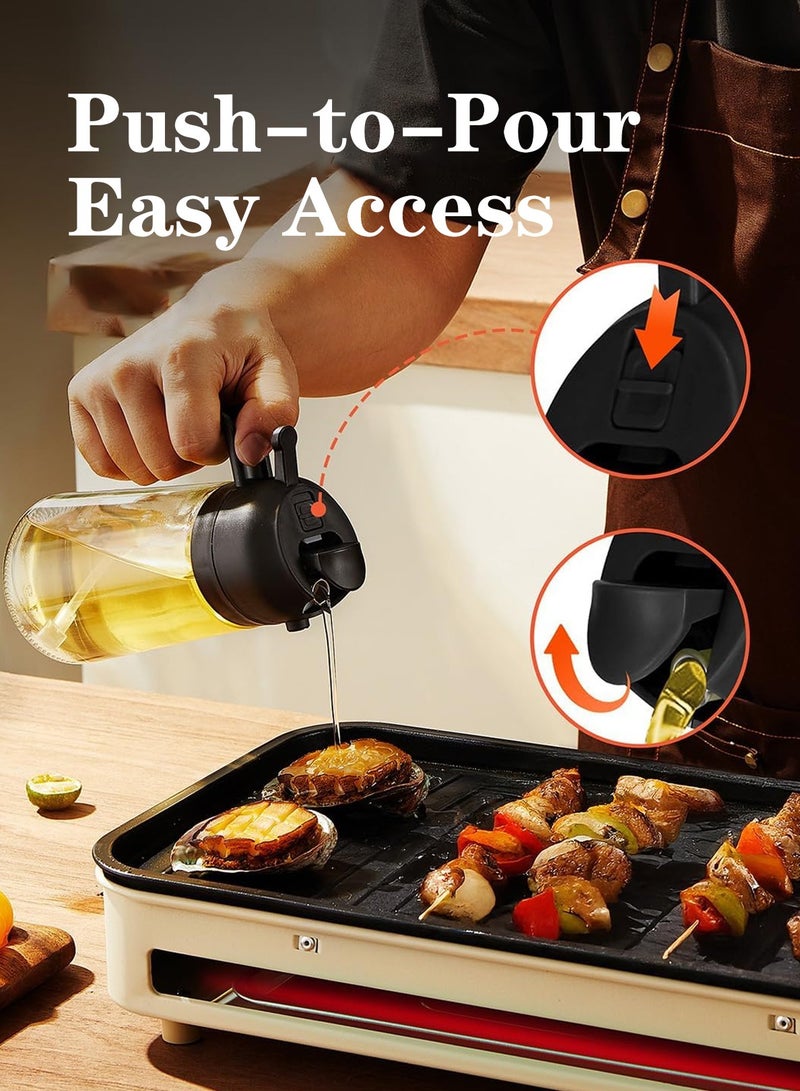 Meishida 16oz Olive Oil Dispenser Bottle for Kitchen - 2 in 1 Oil Dispenser and Oil Sprayer for Cooking, Air Fryer, Salad, 470ml Olive Oil Sprayer 2 Black  - Image 3