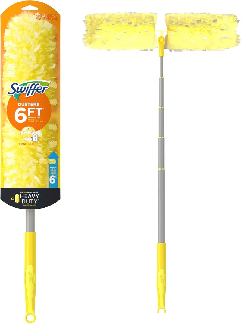 Swiffer Dusters Heavy Duty Starter Kit with 4 Refills and 6ft Extender Handle - Image 1