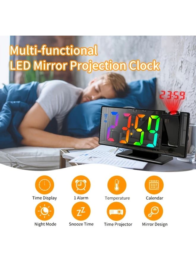 Black Digital Projection Alarm Clock USB Powered Large LED Screen Time Date Temperature Display - Image 2