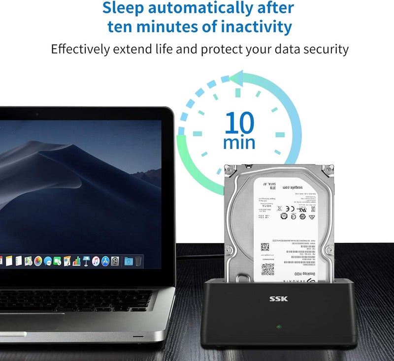 SSK USB 3.0 to SATA External Hard Drive Docking Station Enclosure Adapter for 2.5 & 3.5 Inch HDD SSD SATA, Super Speed up to 5Gbps, Support UASP no Drivers Needed(20TB Supports) - Image 4