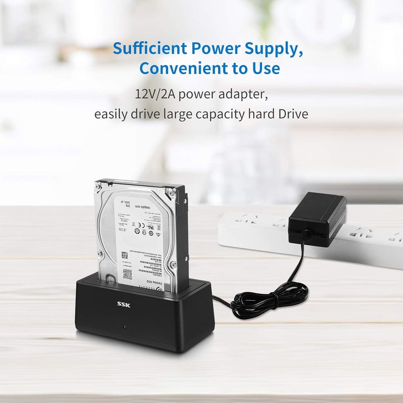 SSK USB 3.0 to SATA External Hard Drive Docking Station Enclosure Adapter for 2.5 & 3.5 Inch HDD SSD SATA, Super Speed up to 5Gbps, Support UASP no Drivers Needed(20TB Supports) - Image 5