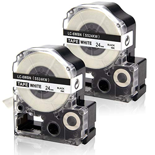 Absonic 2-Pack Compatible for LK-6WBN SS24KW LC-6WBN9 LK 24mm 0.94" Black on White Label Tape Cartridge Refills for LabelWorks LW600P LW700 LW900 LW1000P Label Maker, 1" x 26' - Image 1