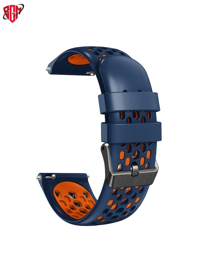 BGM For Amazfit Stratos 22mm Two-Color Breathable Silicone Watch Band(Midnight Blue+Orange)  - Image 2