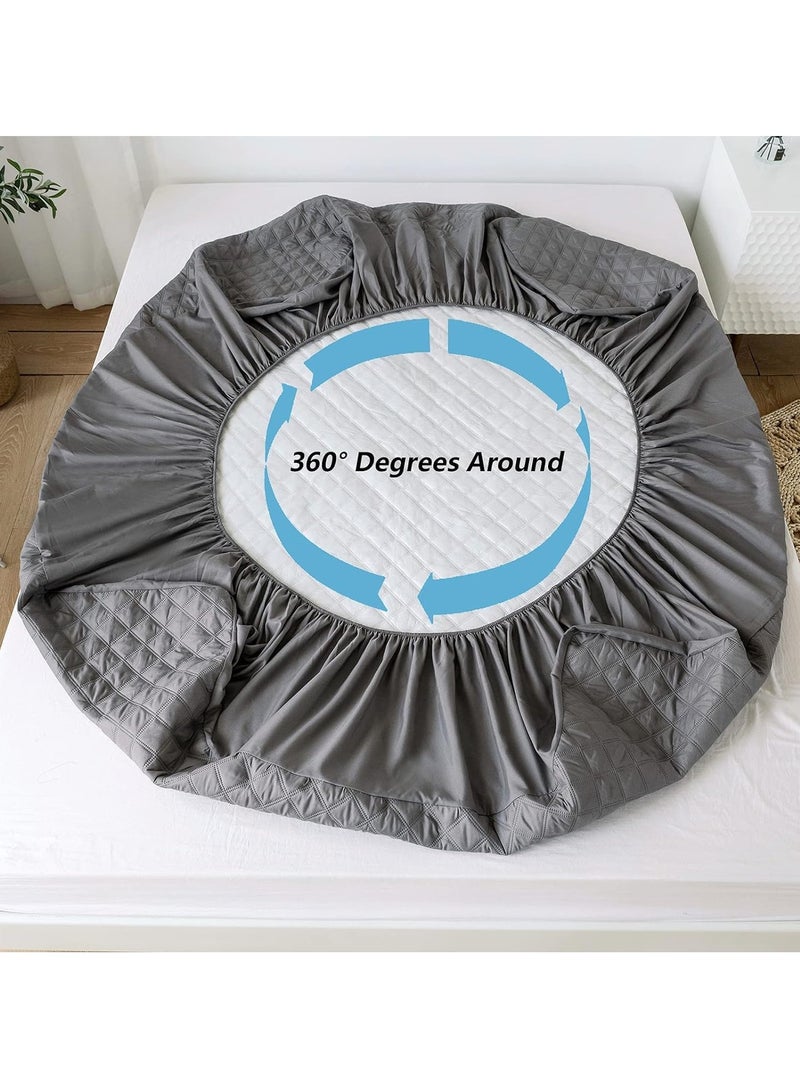 واقي مرتبة مقاس كوين، غطاء مرتبة مقاوم للماء بنسبة 100%، غطاء مرتبة تبريد من نسيج الهواء ثلاثي الأبعاد بدون ضوضاء مع جيب عميق (مفرش سرير رمادي 180سم*220سم) - Image 5
