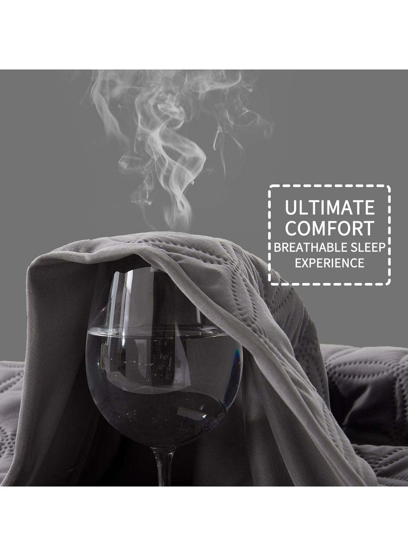 واقي مرتبة مقاس كوين، غطاء مرتبة مقاوم للماء بنسبة 100%، غطاء مرتبة تبريد من نسيج الهواء ثلاثي الأبعاد بدون ضوضاء مع جيب عميق (مفرش سرير رمادي 180سم*220سم) - Image 3