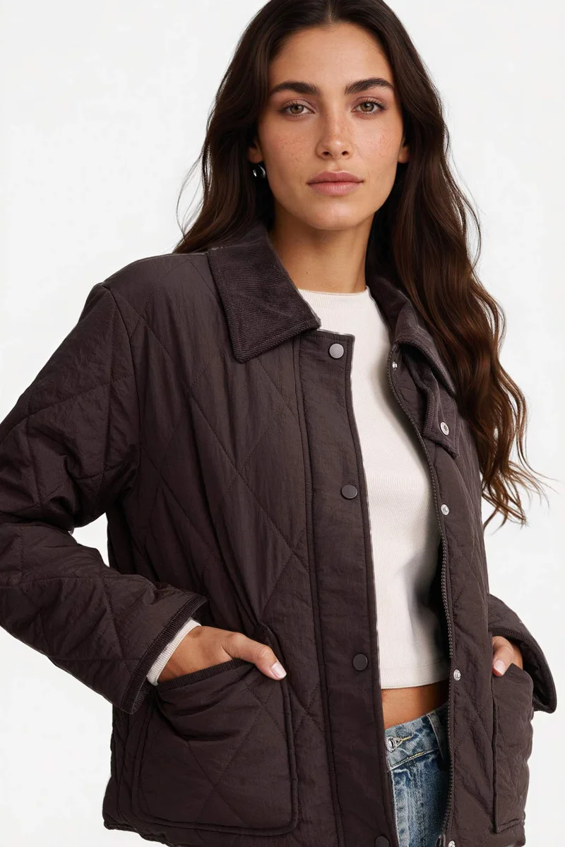 ديفاكتو Waterproof Regular Fit Polo Collar Pocketed Puffer Jacket
