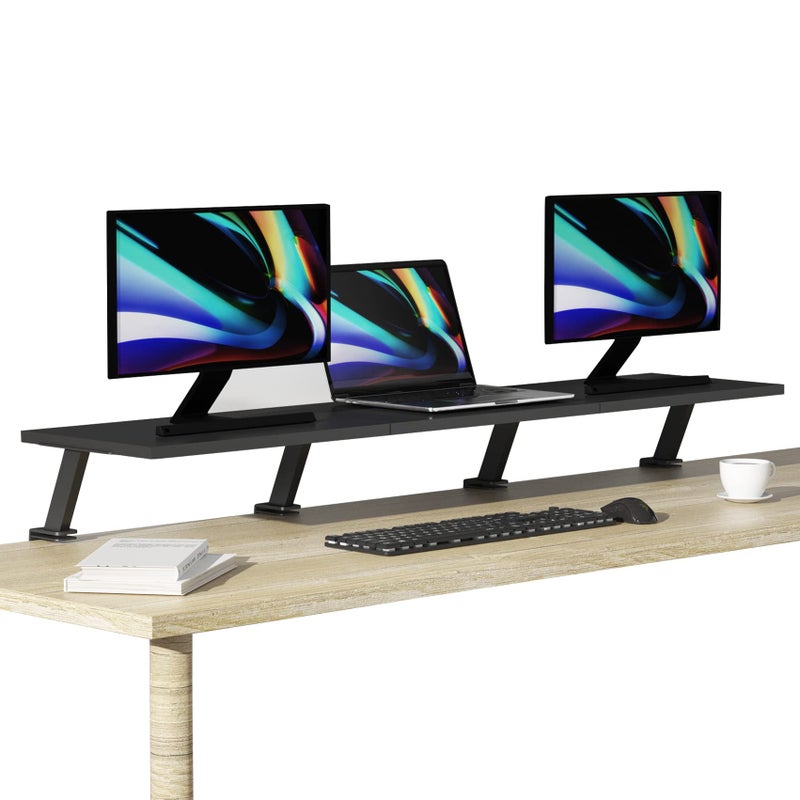 Gaxomo Extra-Large 45-Inch Wood Clamp On Desk Monitor Shelf with Spacious Storage Space - Fits 60-inch or Dual 32-inch Screens, C-Clamp Design with Rubber Pad, Max Load 44lbs - Image 1