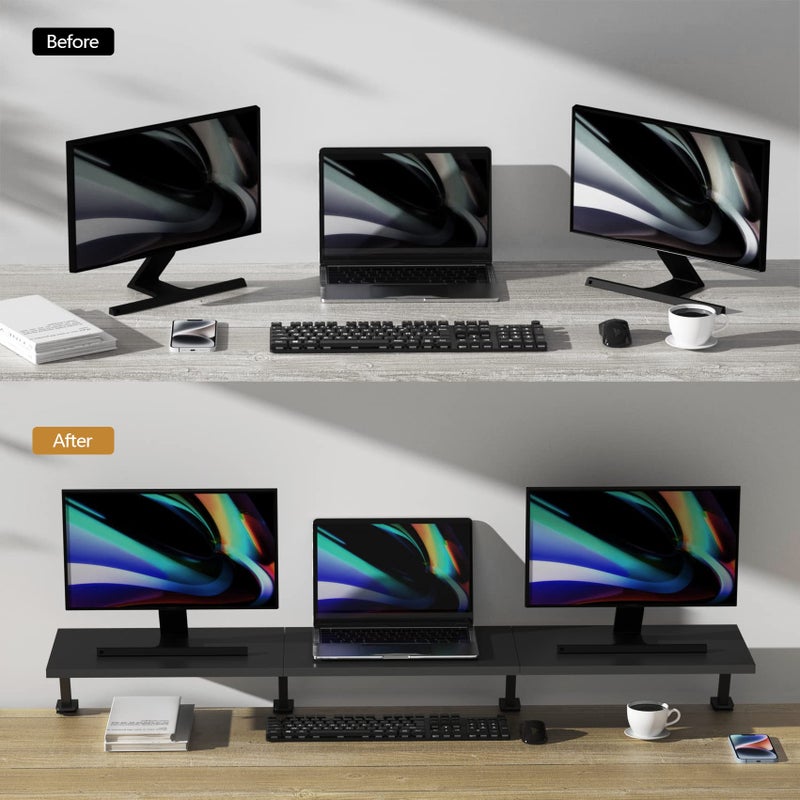 Gaxomo Extra-Large 45-Inch Wood Clamp On Desk Monitor Shelf with Spacious Storage Space - Fits 60-inch or Dual 32-inch Screens, C-Clamp Design with Rubber Pad, Max Load 44lbs - Image 5