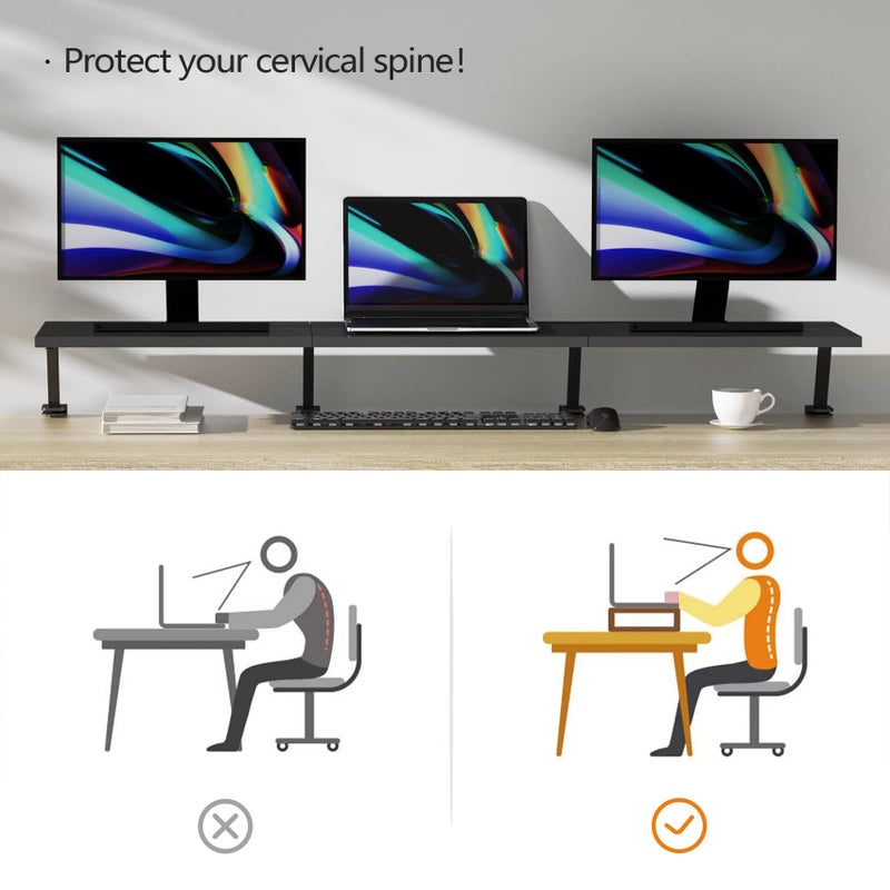 Gaxomo Extra-Large 45-Inch Wood Clamp On Desk Monitor Shelf with Spacious Storage Space - Fits 60-inch or Dual 32-inch Screens, C-Clamp Design with Rubber Pad, Max Load 44lbs - Image 4
