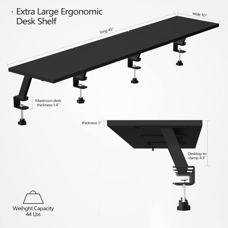 Gaxomo Extra-Large 45-Inch Wood Clamp On Desk Monitor Shelf with Spacious Storage Space - Fits 60-inch or Dual 32-inch Screens, C-Clamp Design with Rubber Pad, Max Load 44lbs - Image 3
