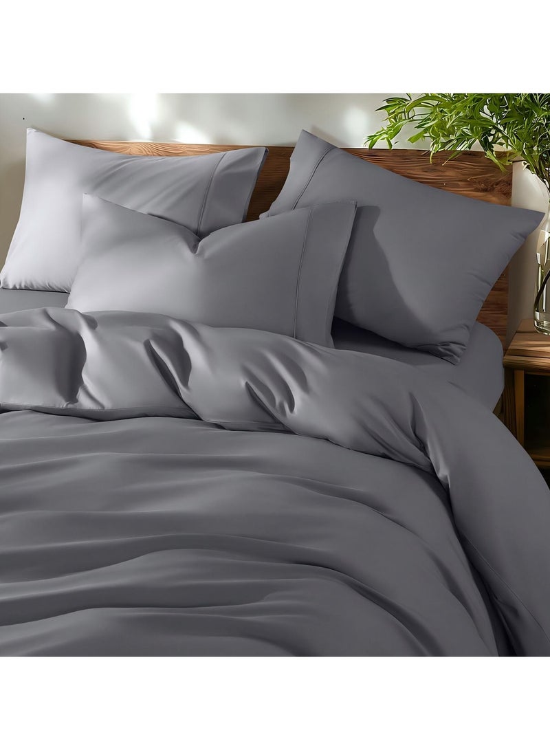 NOON FIVE STAR Combed Cotton Luxury Bedding Set, 400 Thread Count, 100% Long Staple Cotton Sateen Weave Soft, Cool & Breathable– 1 Duvet Cover220×240 cm 4pillow cases 1fitted sheet (Gray, GCC King Size) - Image 1