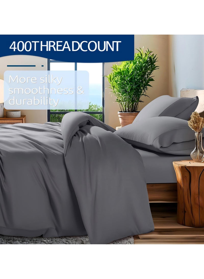 NOON FIVE STAR Combed Cotton Luxury Bedding Set, 400 Thread Count, 100% Long Staple Cotton Sateen Weave Soft, Cool & Breathable– 1 Duvet Cover220×240 cm 4pillow cases 1fitted sheet (Gray, GCC King Size) - Image 2