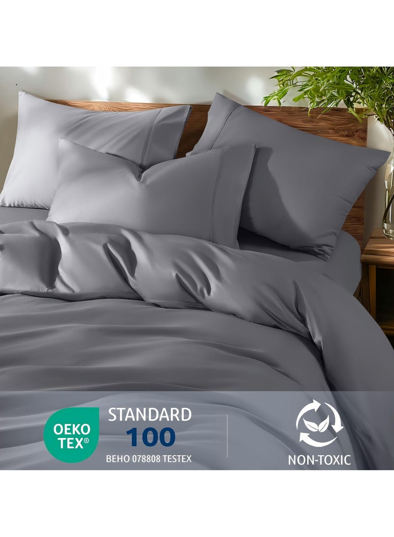 NOON FIVE STAR Combed Cotton Luxury Bedding Set, 400 Thread Count, 100% Long Staple Cotton Sateen Weave Soft, Cool & Breathable– 1 Duvet Cover220×240 cm 4pillow cases 1fitted sheet (Gray, GCC King Size) - Image 3