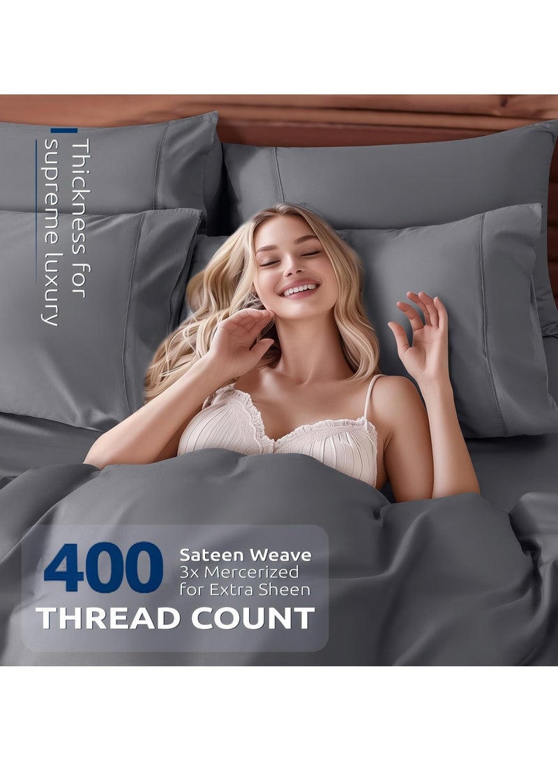 NOON FIVE STAR Combed Cotton Luxury Bedding Set, 400 Thread Count, 100% Long Staple Cotton Sateen Weave Soft, Cool & Breathable– 1 Duvet Cover220×240 cm 4pillow cases 1fitted sheet (Gray, GCC King Size) - Image 4