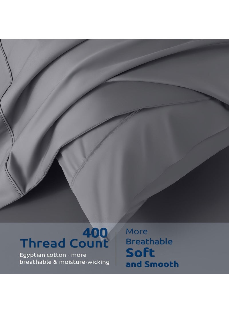 NOON FIVE STAR Combed Cotton Luxury Bedding Set, 400 Thread Count, 100% Long Staple Cotton Sateen Weave Soft, Cool & Breathable– 1 Duvet Cover220×240 cm 4pillow cases 1fitted sheet (Gray, GCC King Size) - Image 5