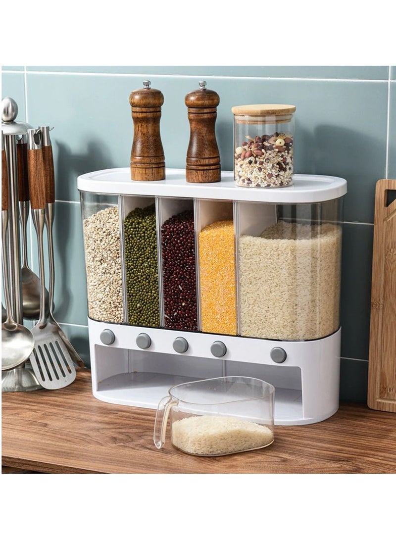 DubaiGallery 6 Grids Dry Food Dispenser Wall Mounted Separate Rice Bucket Cereal Dispenser Moisture Proof Automatic Racks Food Storage Box - Image 2