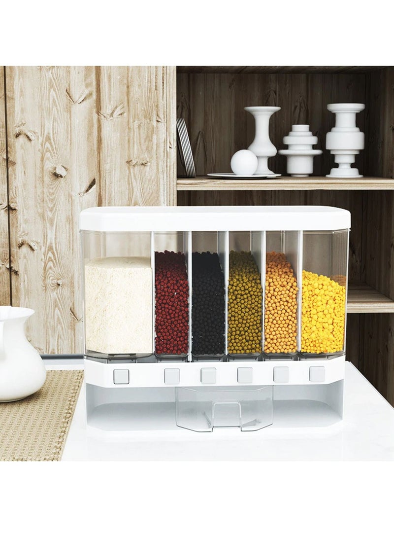 DubaiGallery 6 Grids Dry Food Dispenser Wall Mounted Separate Rice Bucket Cereal Dispenser Moisture Proof Automatic Racks Food Storage Box - Image 4