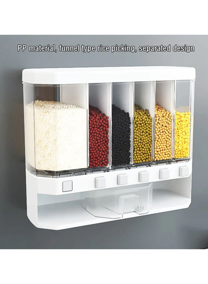 DubaiGallery 6 Grids Dry Food Dispenser Wall Mounted Separate Rice Bucket Cereal Dispenser Moisture Proof Automatic Racks Food Storage Box - Image 5