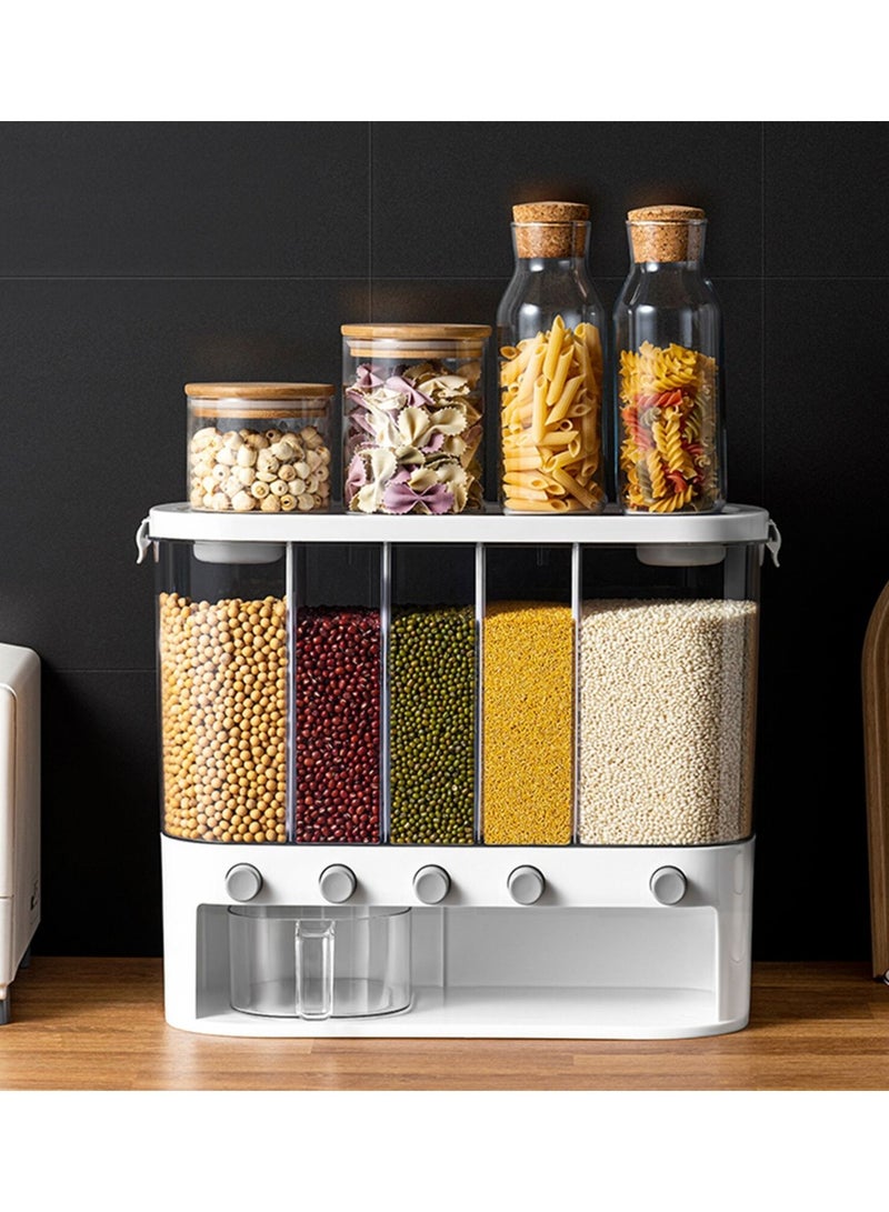DubaiGallery 6 Grids Dry Food Dispenser Wall Mounted Separate Rice Bucket Cereal Dispenser Moisture Proof Automatic Racks Food Storage Box - Image 1