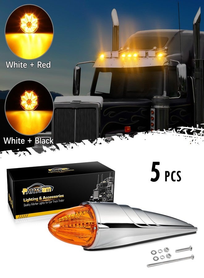 Partsam 5PCS Amber Torpedo Cab Marker, Chrome Roof Running Lights Assembly, 10 LED Super Bright Top Clearance Lights Compatible with International/Peterbilt/Freightliner/Mack, DOT Compliant - Image 5