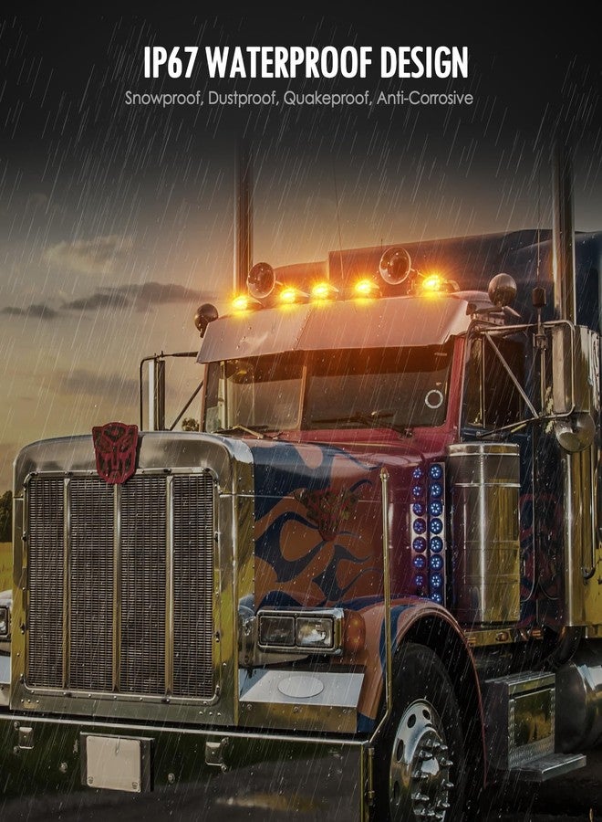 Partsam 5PCS Amber Torpedo Cab Marker, Chrome Roof Running Lights Assembly, 10 LED Super Bright Top Clearance Lights Compatible with International/Peterbilt/Freightliner/Mack, DOT Compliant - Image 4