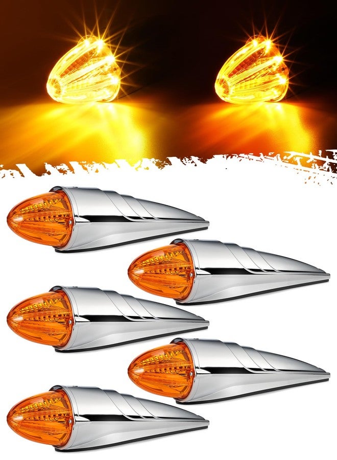 Partsam 5PCS Amber Torpedo Cab Marker, Chrome Roof Running Lights Assembly, 10 LED Super Bright Top Clearance Lights Compatible with International/Peterbilt/Freightliner/Mack, DOT Compliant - Image 1