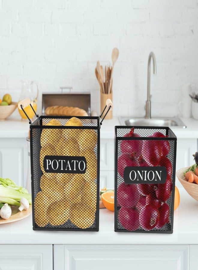 Xbopetda Set of 2 Potato and Onion Storage Bin, Metal Mesh Onion and Potato Baskets with Wooden Handle, Potato Bin Onion Holder, Kitchen Pantry Organizers and Storage for Onion Potato Fruit Vegetable - Image 5