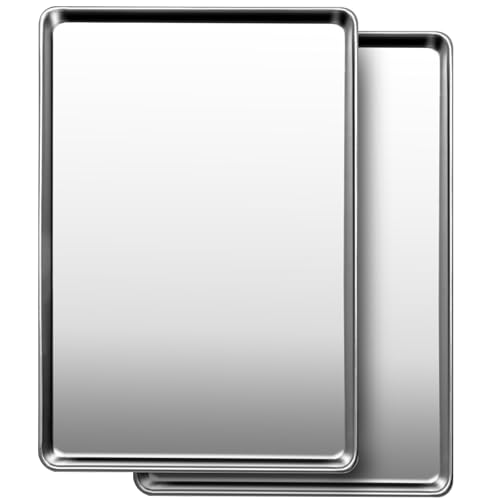 Commercial Quality Baking Sheet Pan Set Natural Stainless Steel Cookie Sheet Warp Resistant Nonstick Bakers Half Sheet Pan Large Thick Cookie Tray Pans for Baking Roasting2 Pack 18X13Inch