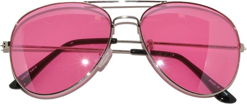 OWL Classic Aviator Style Sunglasses Pink Tint Lens Metal Silver Frame for Women UV400 Protection - Image 2